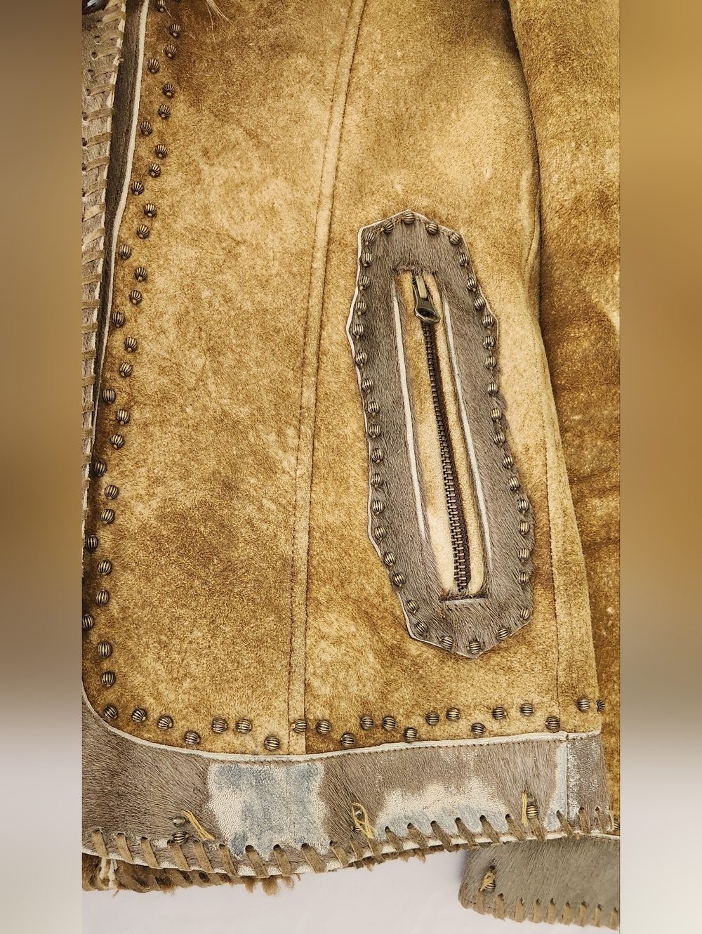 Vintage Genuine Tan Shearling Jacket with Genuine Fur Collar - Picture 14 of 16